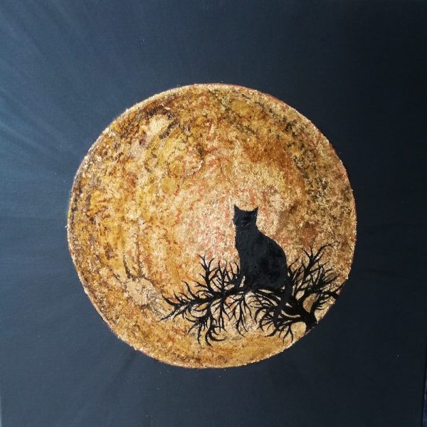 Il Gatto di Fangy, olio e foglia d'oro su tela - 50 x 50 cm