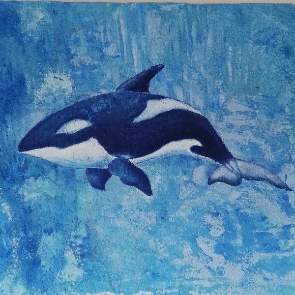 Orca My Love, olio, acrilico e sabbia su pannello di legno - 30 x 25 cm